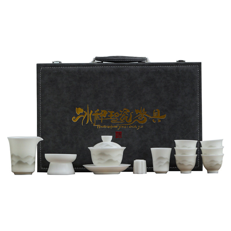 2025新款素烧冰种玉瓷茶具套装白瓷盖碗功夫茶具高档商务伴手礼品