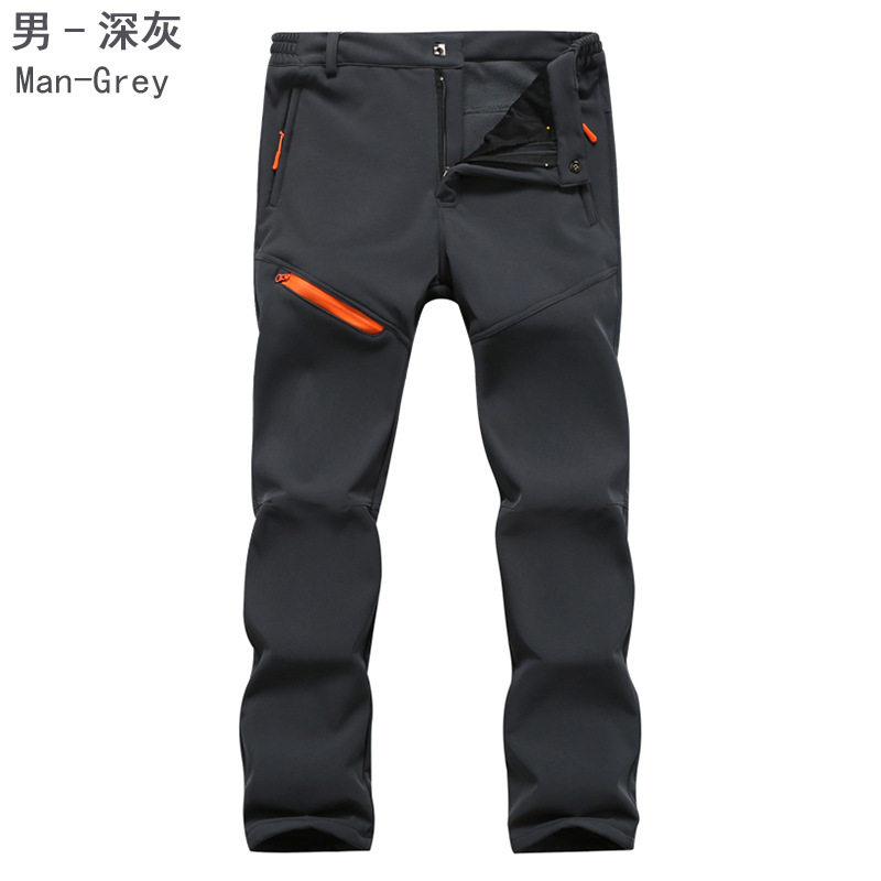 冲锋裤男户外加绒加厚防风登山裤女保暖长裤纯色跨境冬季防水
