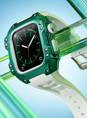适用applewatch手表透明壳套一体s8/765表带改装保护壳套