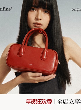 unifine新款波士顿包红色包包通勤斜挎包枕头包手提包女真皮小众