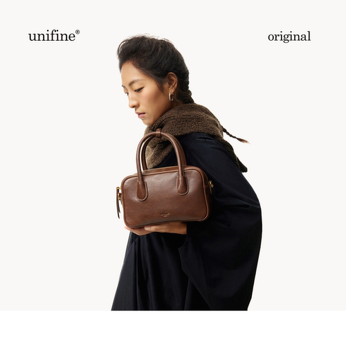 【悦己好礼】unifine新款真皮通勤宽包植鞣牛皮手提包女斜挎包包