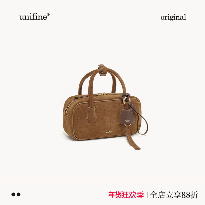 unifine璞行波士顿包新款麂皮绒棕色包包手提包单肩斜挎包女小众,箱包皮具/热销女包/男包,通用款女包,淘宝优惠券,粉丝福利购,淘宝优惠卷
