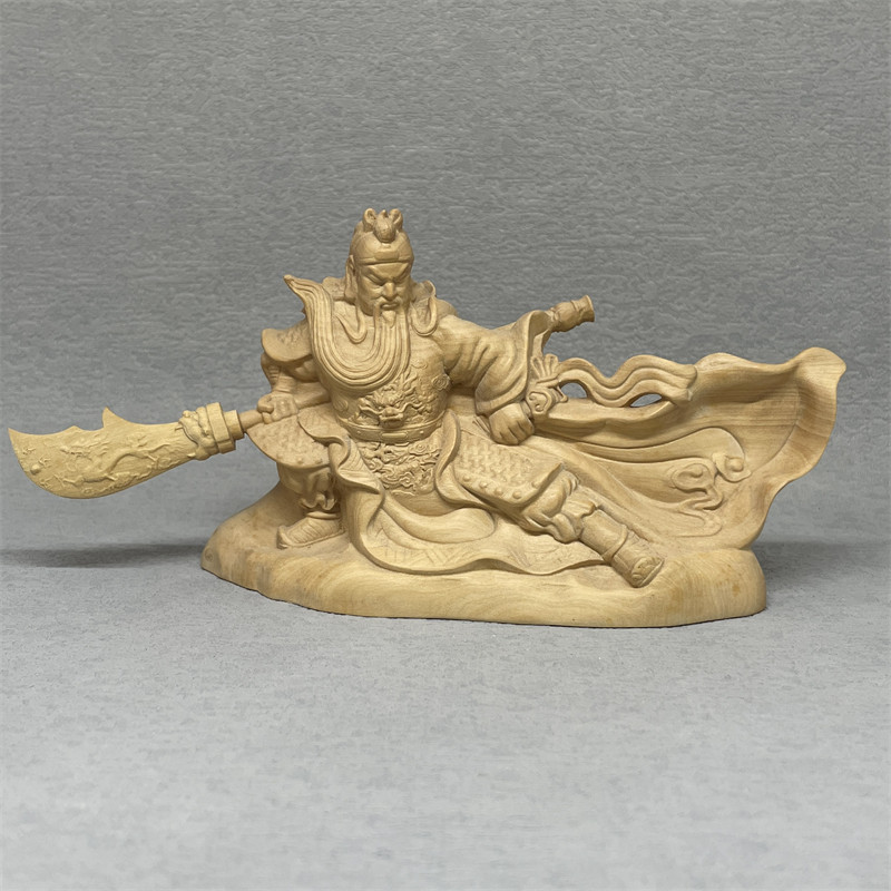 《正宗小叶黄杨木》关公汽车摆件