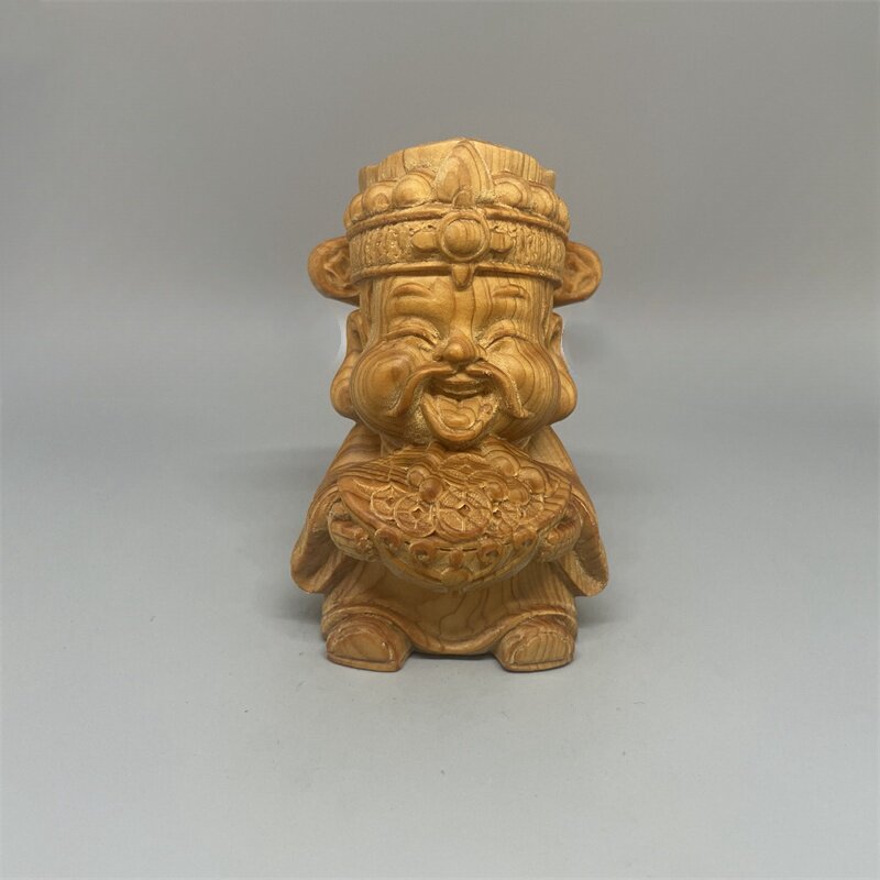财神爷小摆件整木一体雕刻崖柏木