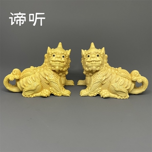 黄杨木雕刻谛听摆件九华山神兽地藏王坐骑上古瑞兽茶宠实木工艺品