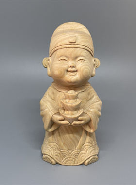 小叶黄杨木小财神摆件木质工艺品