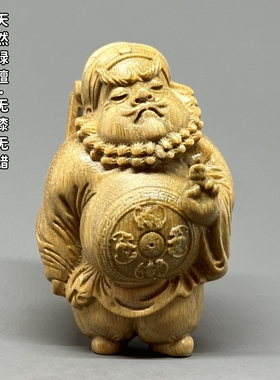 天然绿檀精雕钟馗文玩无漆无蜡