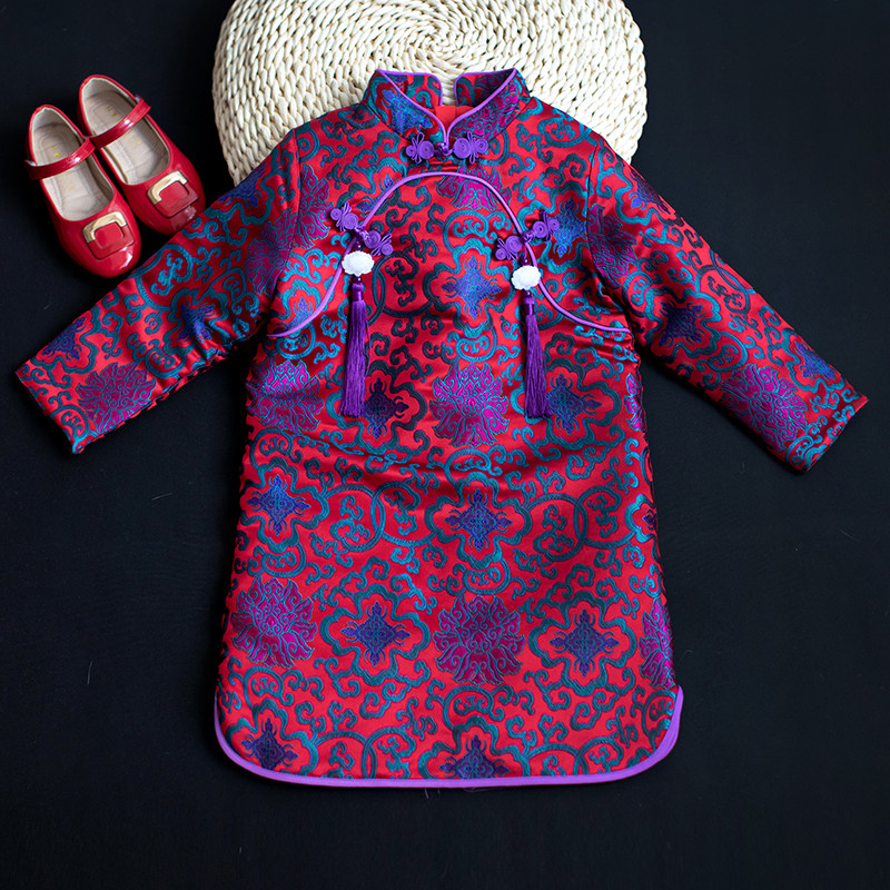 女童真丝旗袍冬装加厚真丝旗袍拜年服宝宝旗袍中国风民族风裙子