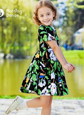 MorningDance 晨舞 女童短袖连衣裙大摆裙儿童公主裙明星同款母女