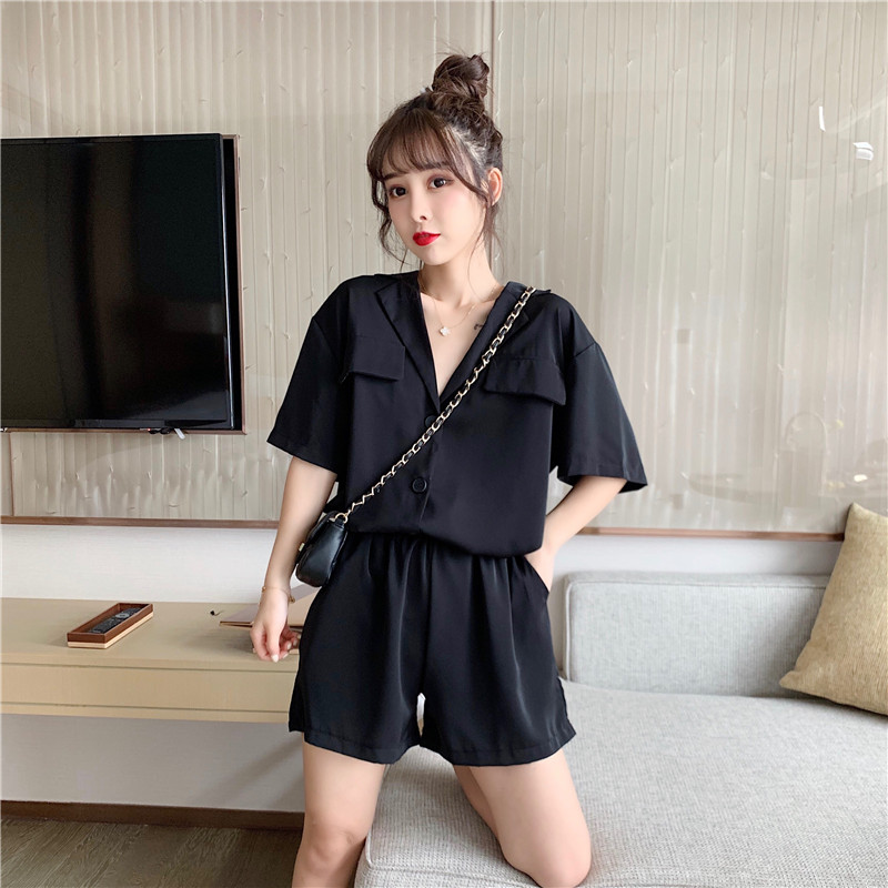 Real price Korean goddess model suit top + High Waist Wide Leg shorts suit