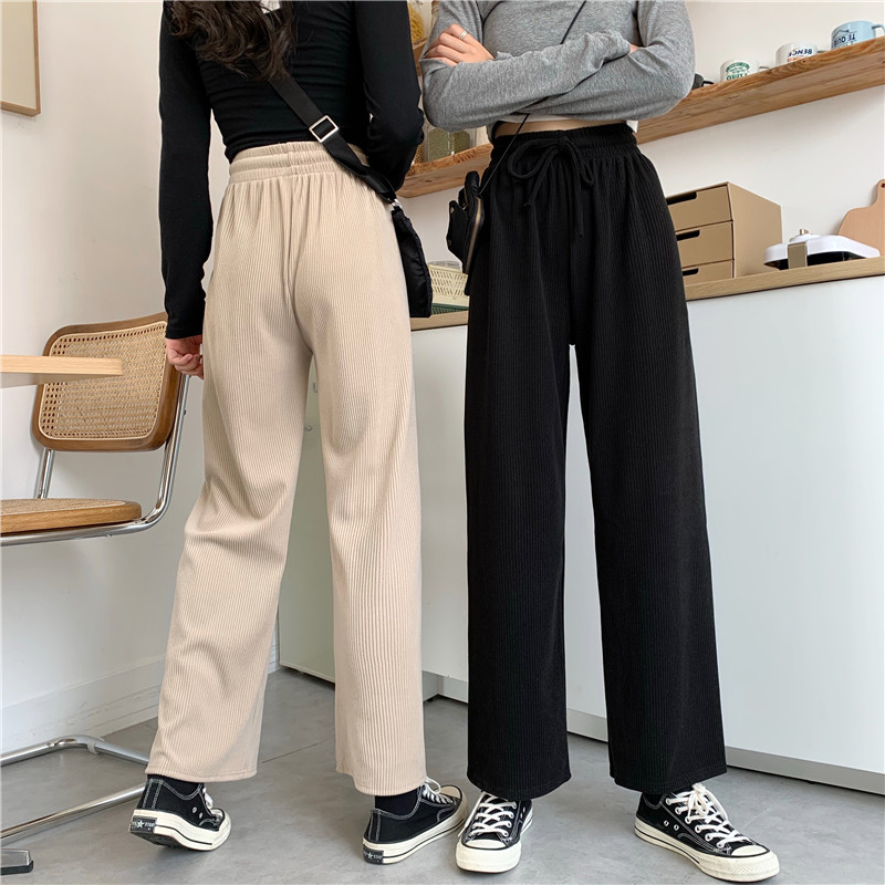 Real shot real price Korean spring new loose high waist drop wide leg pants women's casual pants women's casual pants