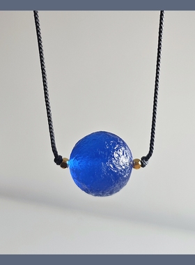 高端宝石天然宝石蓝玻璃陨石大颗粒转运珠原石吊坠微晶石项链22mm