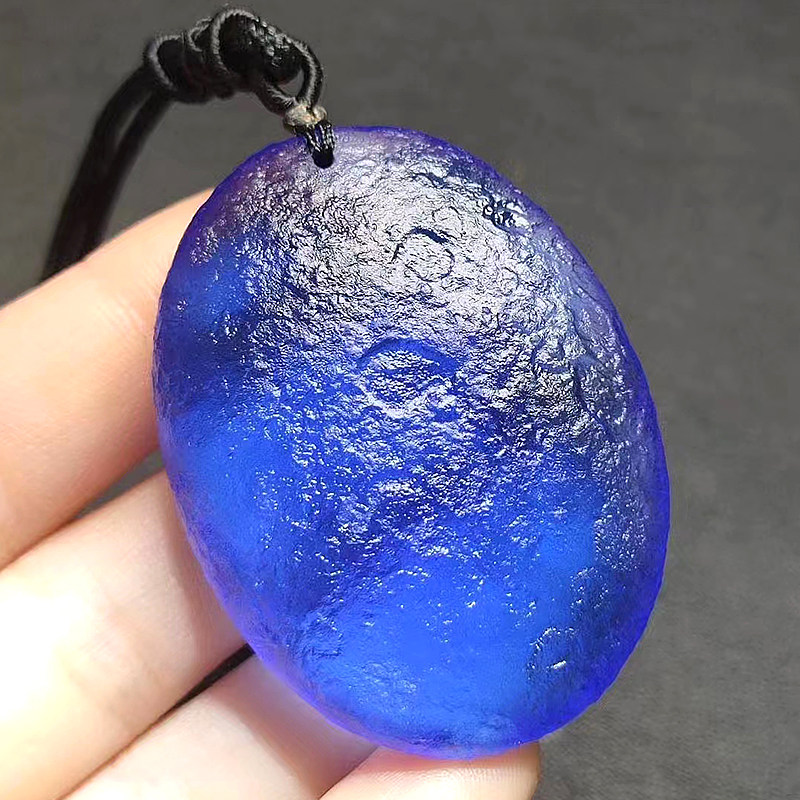 正品天然宝石蓝玻璃陨石随型片子吊坠