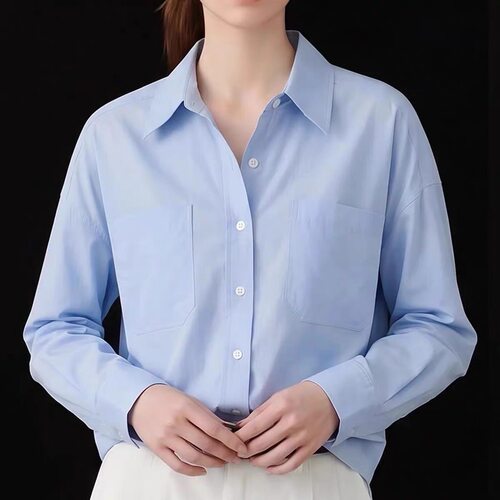 A914 简约纯色翻领休闲显瘦长袖百搭女装衬衫