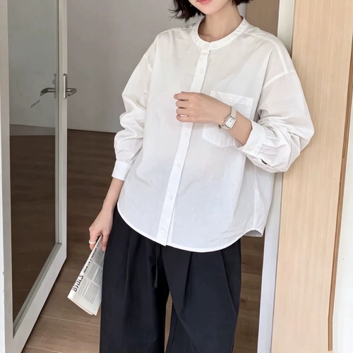 B213秋季女装宽松淑女小清新立领领全mian衬衫女7897