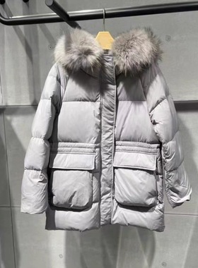 A562冬季新款灰色休闲风真毛领宽松显瘦保暖羽绒服