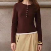B022淑女通勤假两件修身 显瘦弹力圆领打底衫