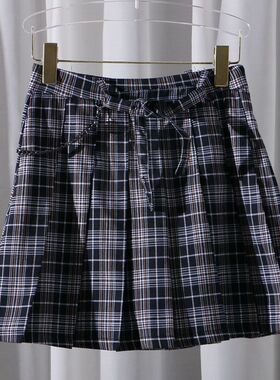 半身裙 时尚新款高腰格纹印花百褶裙显瘦洋气百搭 a型短裙女B552