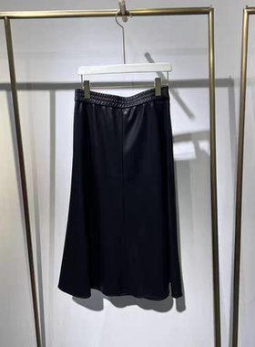 A214 秋新款正品百搭休闲松紧腰PU皮半身裙女