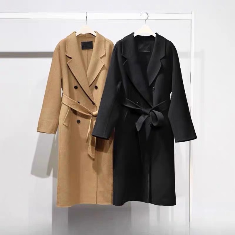 双面呢长款腰带宽松大码大衣