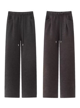 E314冬季加厚冬季香蕉裤松紧腰加绒毛呢直筒裤保暖裤女