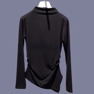 A804新款 赛尔混纺柔然贴身打底单穿上衣 高弹力抽褶不规则下摆莱