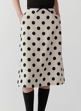 B402新款高腰宽松亚麻波点a字半身裙子有棉内衬女女 A912
