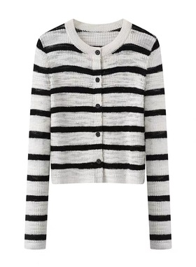 C603春新款百搭宽松气质肌理感圆领针织衫开衫外套休闲上衣女