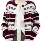 A852毛衣冬费尔岛条纹长袖 开衫 圆领复古针织毛衣女