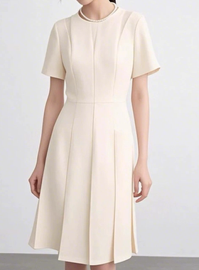 D452连衣裙 夏款淑女时尚垂感拼接裙收腰版型短袖中长裙0.52