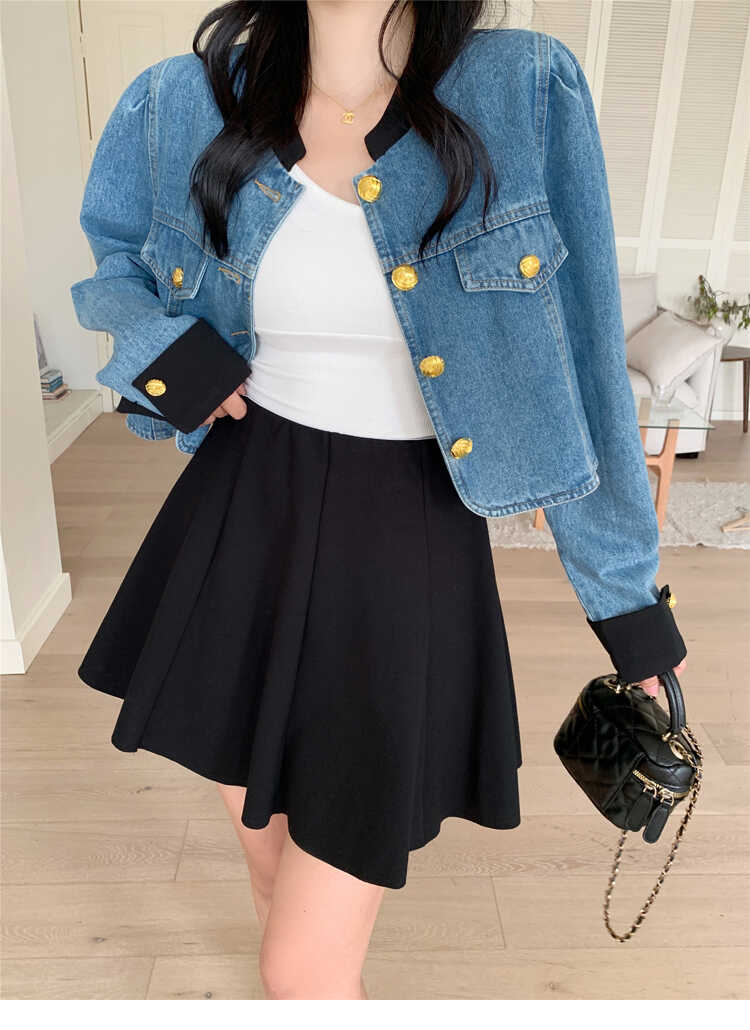 牛仔套装B253开衫高腰上衣小香风