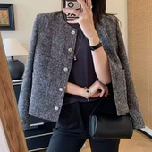 A923秋新款 气质优雅通勤显瘦百搭短款 灰色小香风外套女