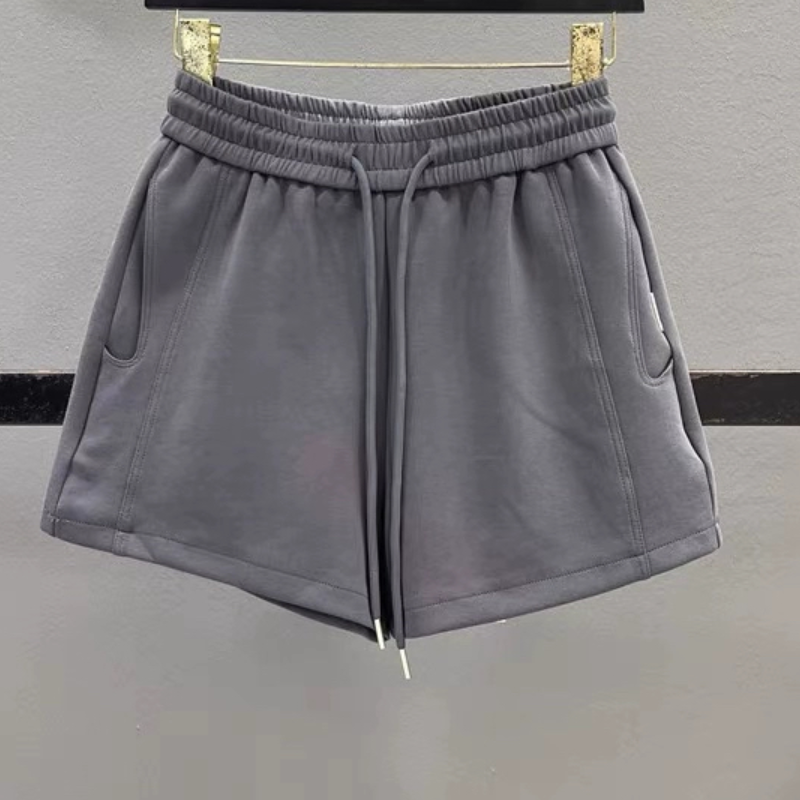 E053灰色休闲运动短裤女夏季新款松紧腰抽绳显瘦外穿a字阔腿热裤