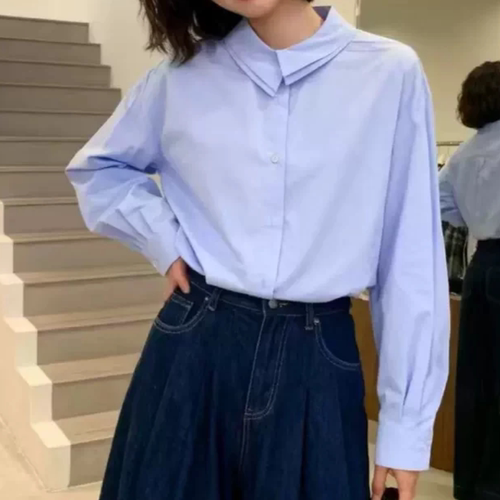 E424设计感小众衬衫女新款宽松独特别致超好看上衣mian衬衫女