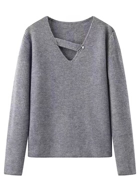 A833新款设计感V领慵懒风简约针织衫毛衣时尚百搭上衣