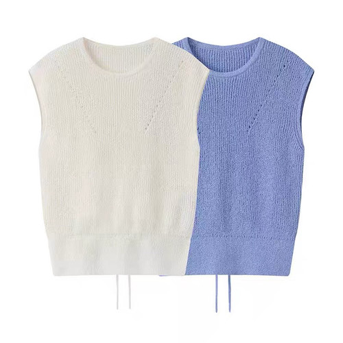 C122夏季新款无袖圆领针织衫马甲女上衣