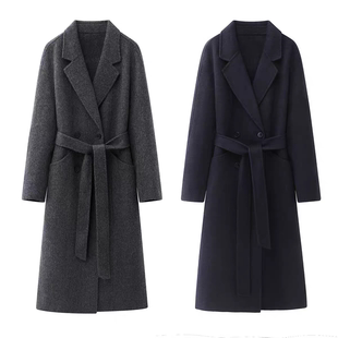C263双面呢大衣女装冬季新款极简风毛呢外套中长款呢子大衣高级感