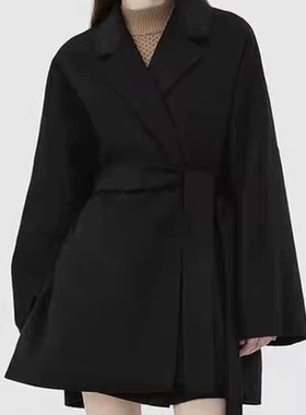 D832高端新品西装领侧开叉无扣腰带收腰气质高级气质双面呢大衣女