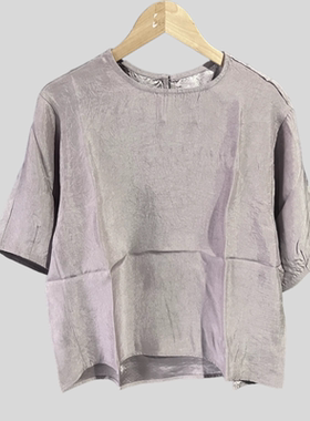 B403宽松大码套头宽松大码醋纤短袖套头垂感上衣衬衫女