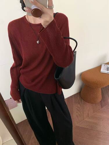 B212秋季柔软宽松后背纽扣开衫反穿衣套头针织上衣女