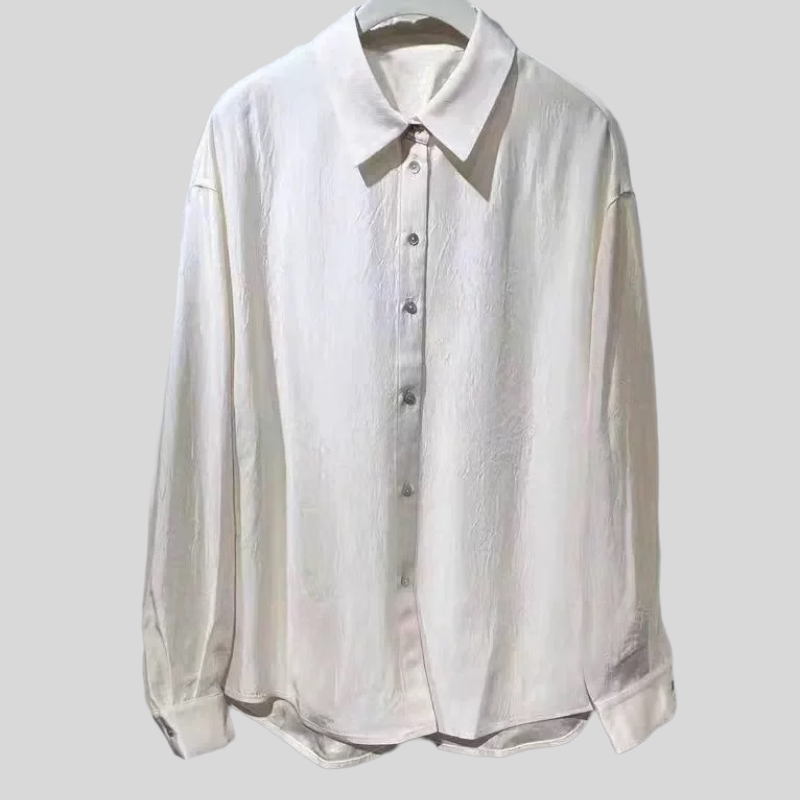 B144春季女装衬衫醋纤长袖后背开衩纽扣肌理感重磅垂感衬衫