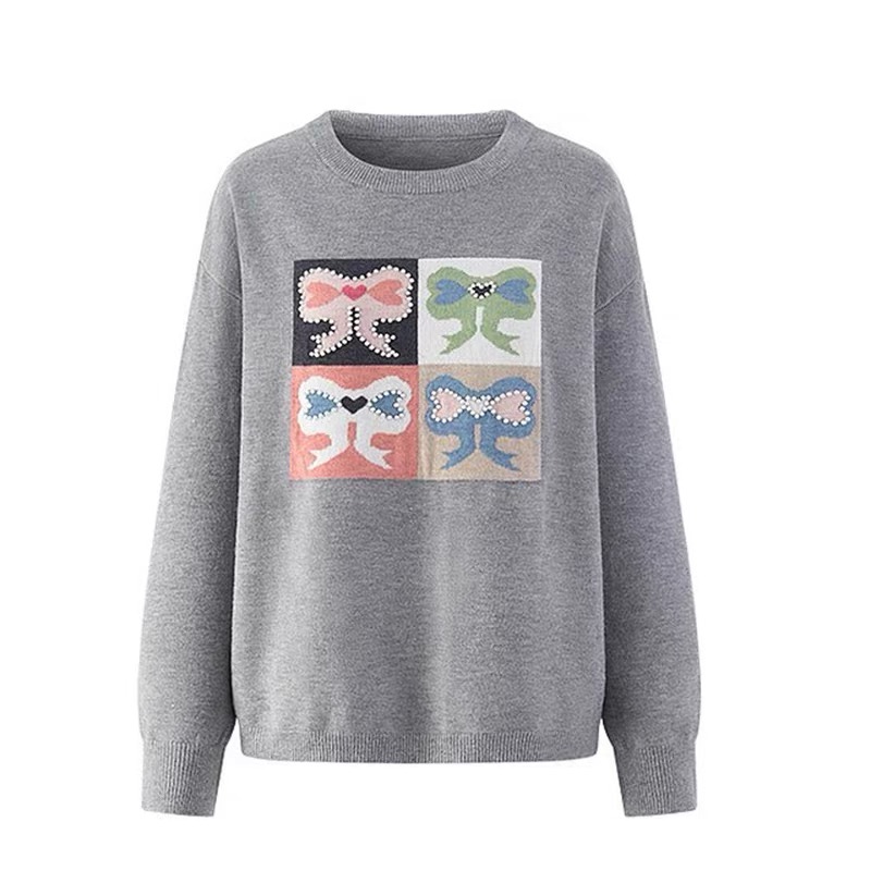 B752 秋季新款时尚百搭休闲宽松显瘦圆领长袖针织衫毛衣女