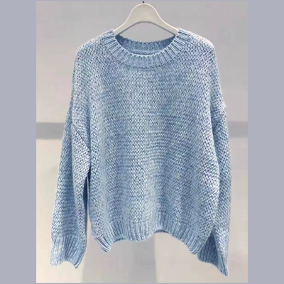 B313新款时尚百搭休闲宽松圆领浅蓝针织衫女9132931
