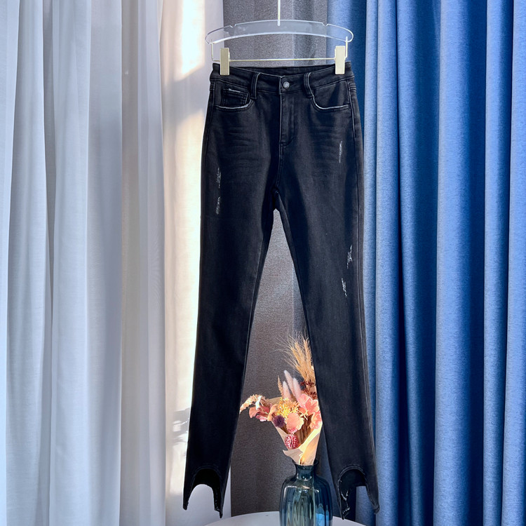 牛仔裤时尚新款高腰显瘦修身水洗u型裤脚加绒弹力小脚裤女a811