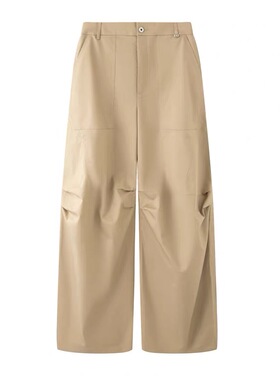 A902春夏季高腰显瘦设计感休闲百搭卡其直筒裤阔腿裤工装裤女