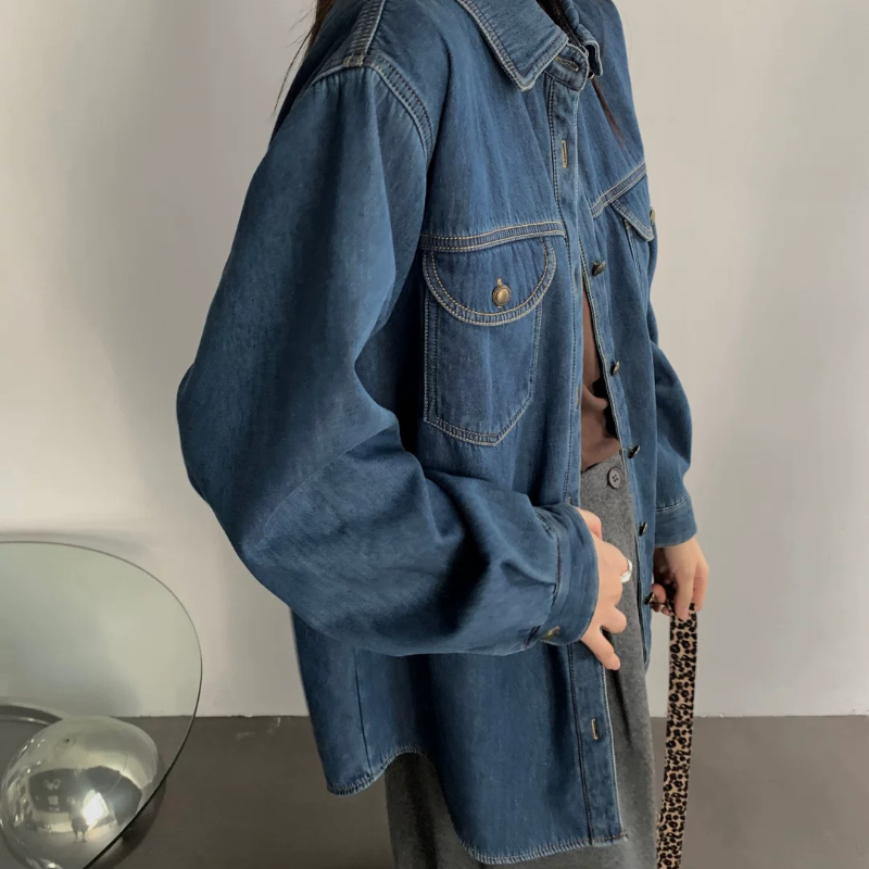 A903秋冬新款加绒大码牛仔衬衫女百搭显瘦加厚保暖牛仔衬衣763