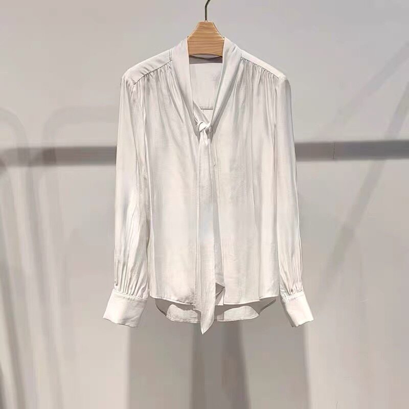 B323淑女轻量气质职场通勤飘带设计元丝长袖上衣
