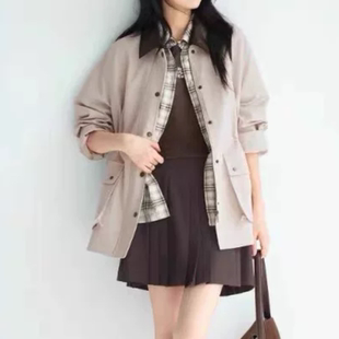 复古潮流外套 巴恩风撞色拼色皮领韩系风衣外套女新款 C903春季 薄款