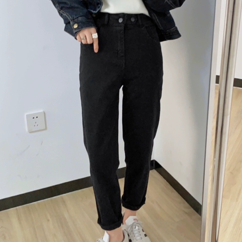 A241黑色小个子修身牛仔加绒牛仔裤