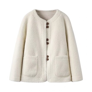 B423白色大码 皮毛一体慵懒风小个子上衣 仿皮草外套女新款